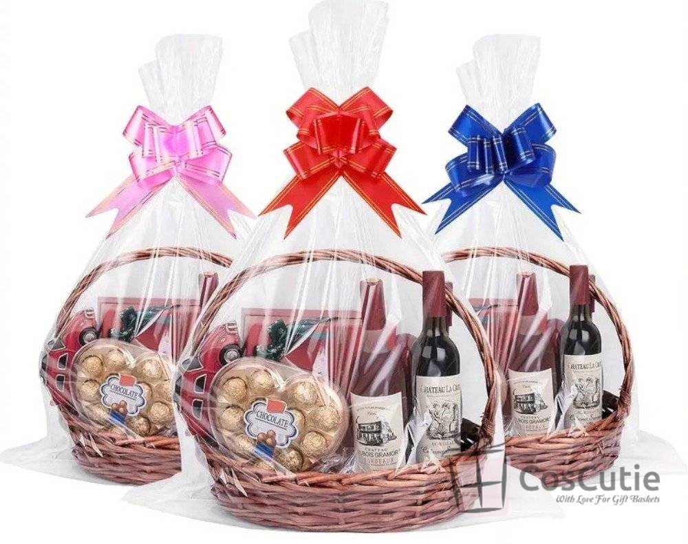 100 bucati Pungi celofan mari, pungi ambalare protectie cosuri cadouri, 30mic, 60x85cm