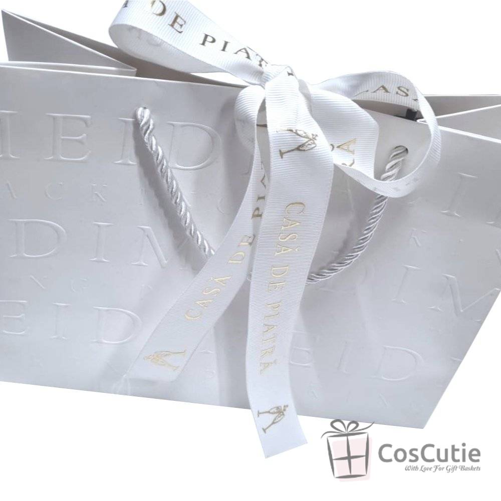 Punga cadou orizontala Monogram Luxury 23x18x12cm - Alb, Silver, Golden