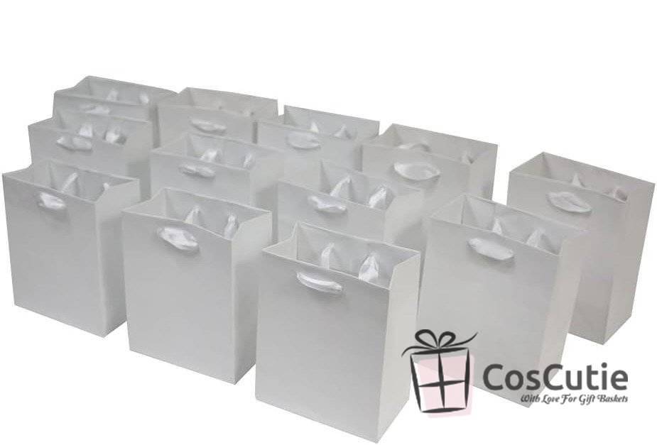 Punga Cadou Alba, Manere Satin, 15x9.5x18 cm