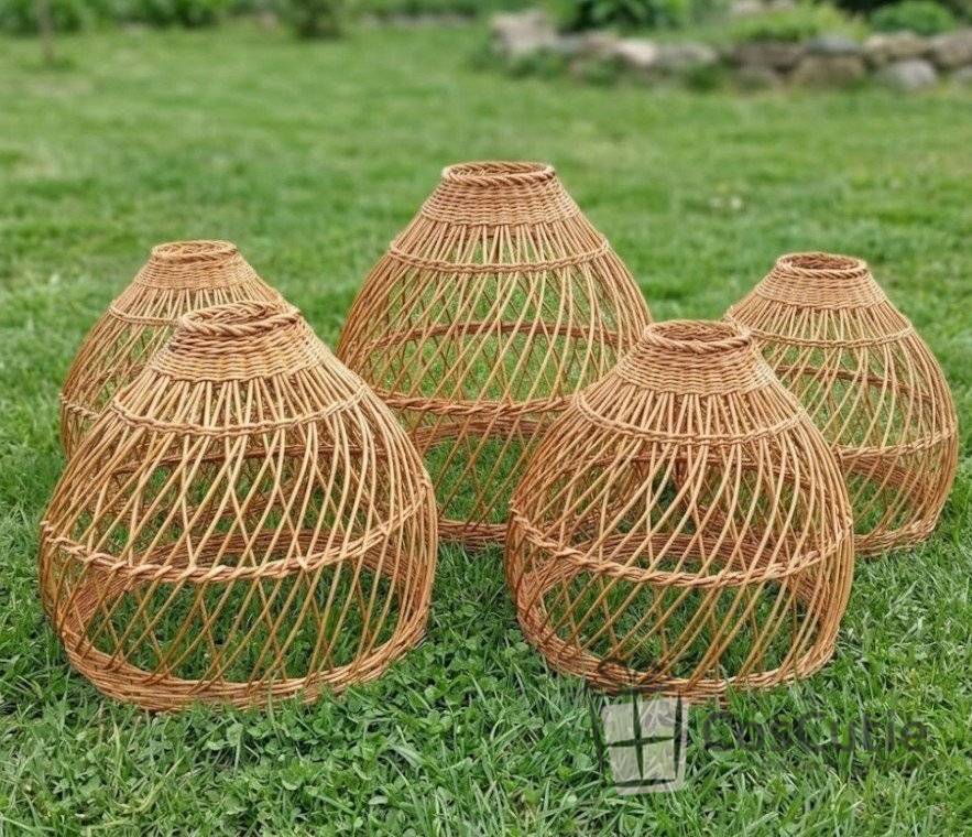 Abajur Clopot din Rachita Naturala cu Impletitura Dantelata Rara 53x45 cm
