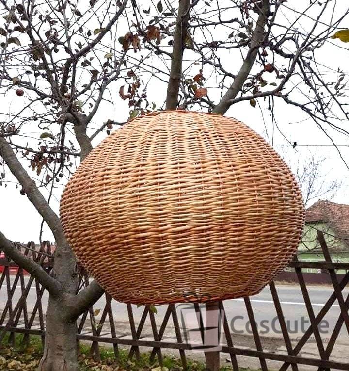 Abajur decorativ din rachita naturala, Model Glob Mediu (Diametru 50 cm)