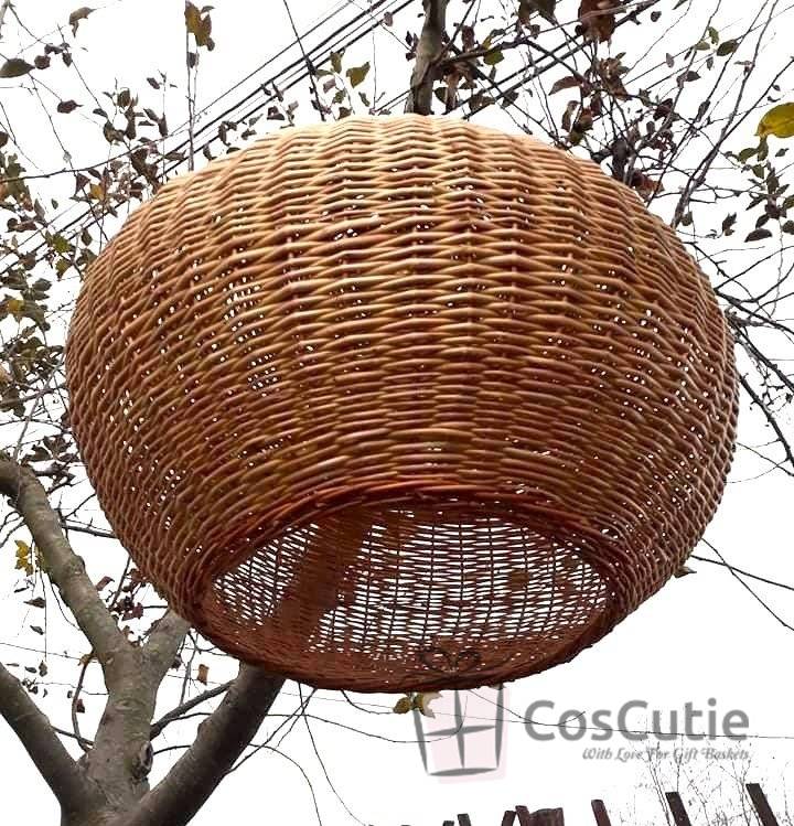 Abajur decorativ din rachita naturala, Model Glob Mediu (Diametru 50 cm)
