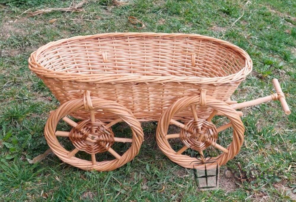 Caruta din rachita, cos suport flori, decoratiune rustica 60x25x27 cm