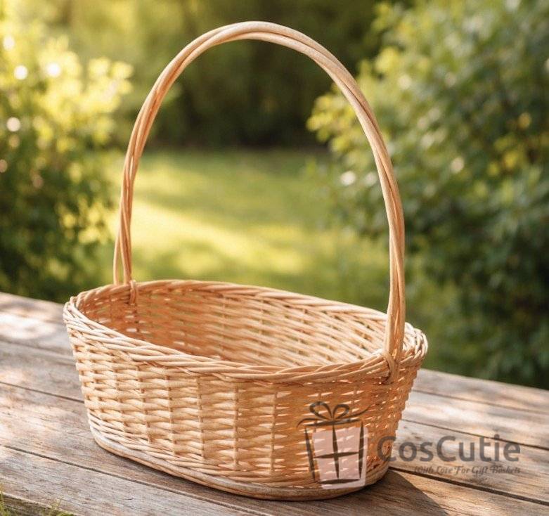 Cos oval din rachita cu baza din placaj 35 cm, L