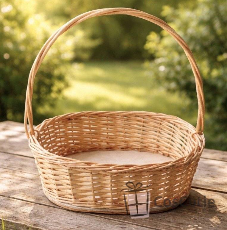 Cos oval din rachita cu baza din placaj 40 cm, XL