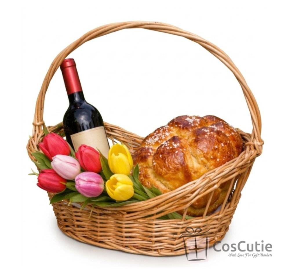 Cos cadou din rachita model barcuta 35 cm