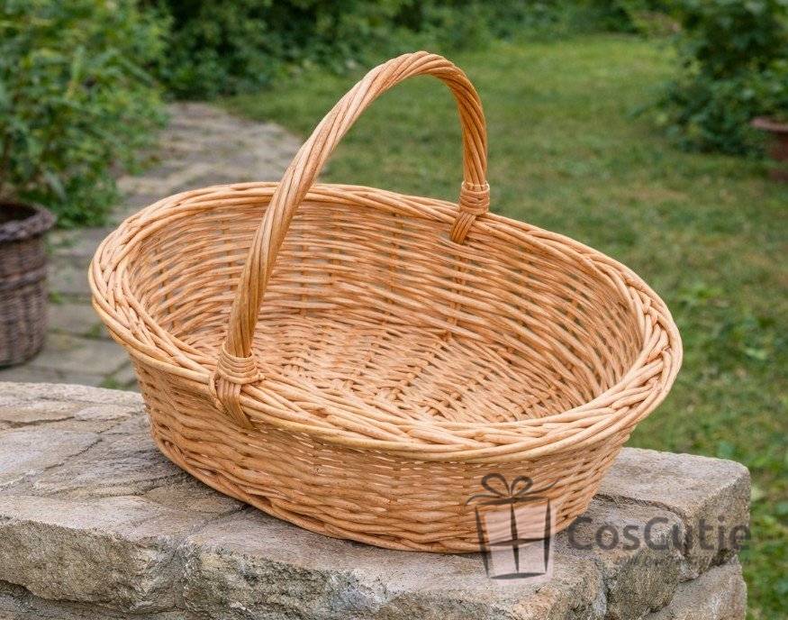 Cos oval traditional din rachita cu maner 35 cm, M