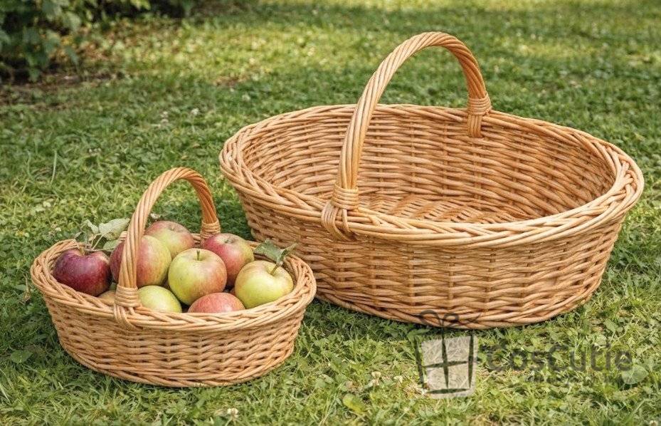 Cos oval traditional din rachita cu maner 44 cm, L
