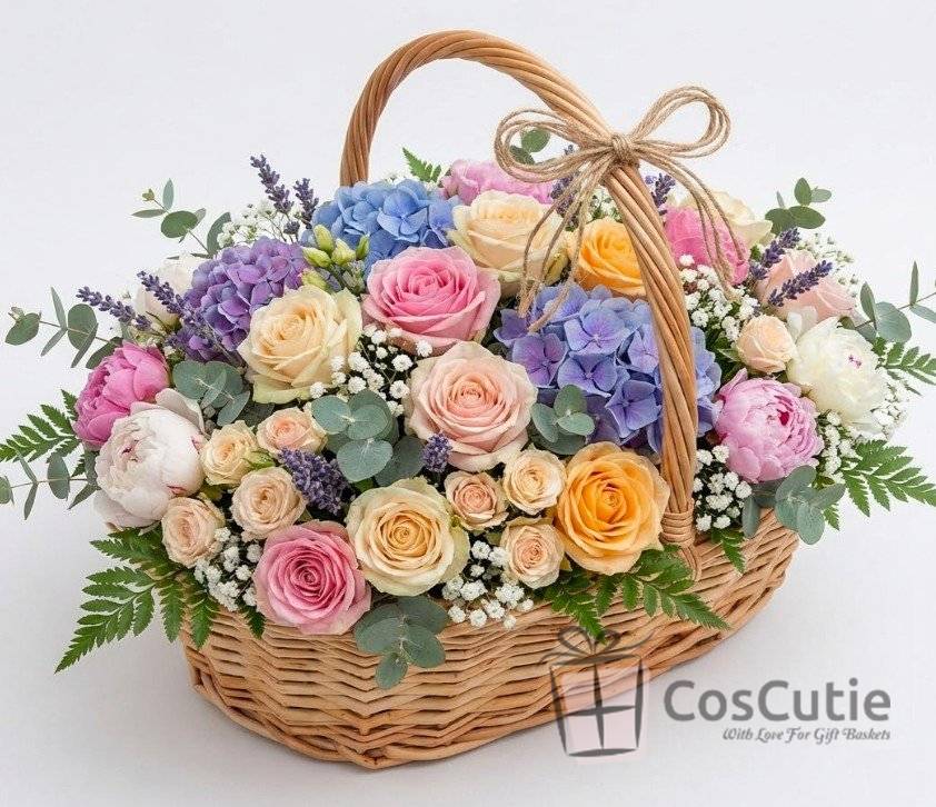 Cos oval traditional din rachita cu maner 44 cm, L