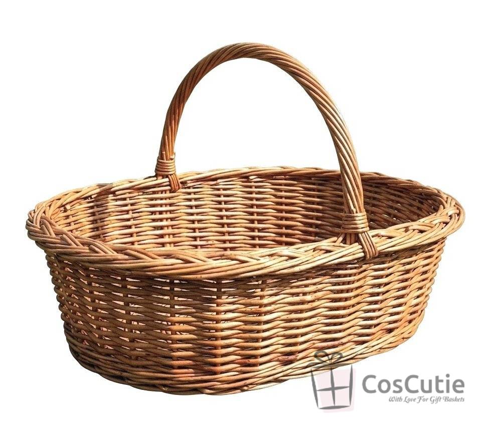 Cos oval traditional din rachita cu maner 47 cm, XL