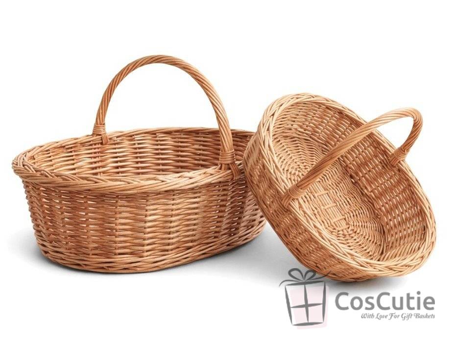 Cos oval traditional din rachita cu maner 47 cm, XL