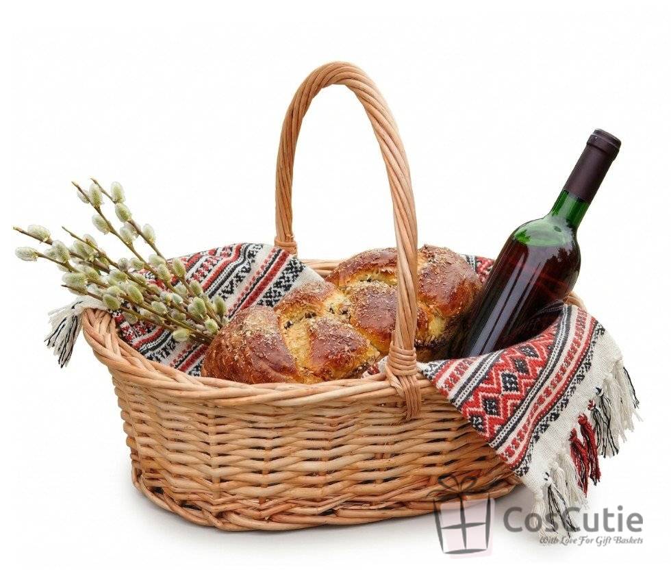 Cos oval traditional din rachita cu maner 30 cm, S