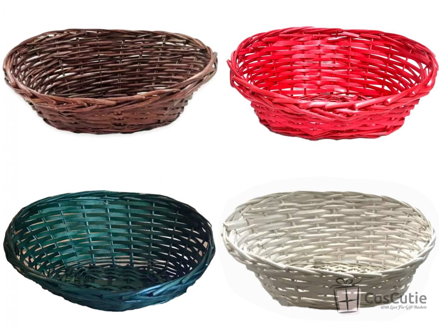 Cos cadou ratan, asimetric, diverse culori, 33x27x15/8cm