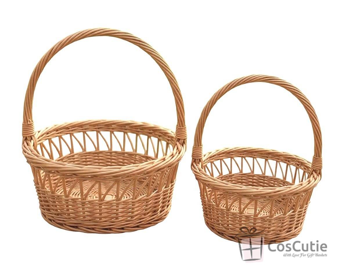 Cos din rachita, model cadou rotund dantelat 40 cm