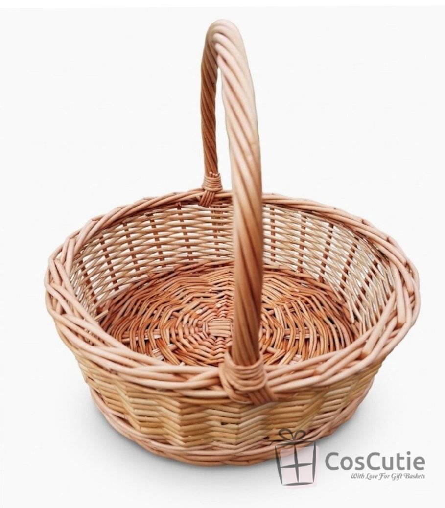 Cos rotund din rachita naturala, pentru cadouri si florarii, 31 cm