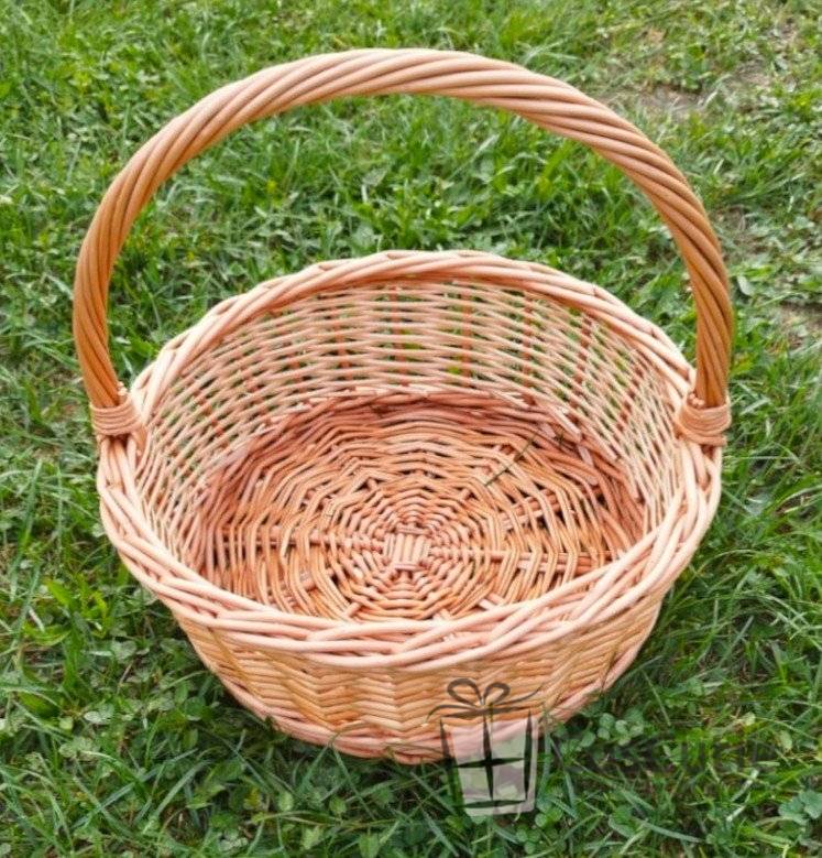 Cos rotund din rachita naturala, pentru cadouri si florarii, 31 cm