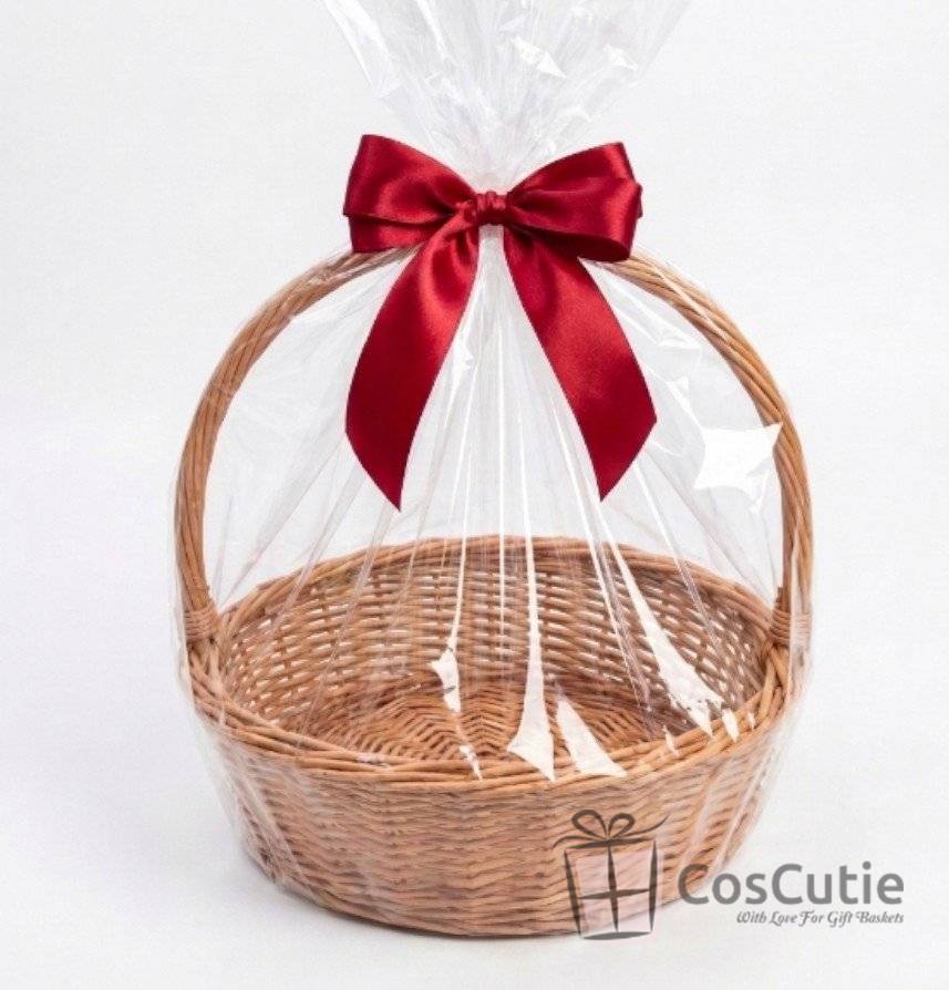 Cos rotund din rachita naturala, pentru cadouri si florarii, 31 cm