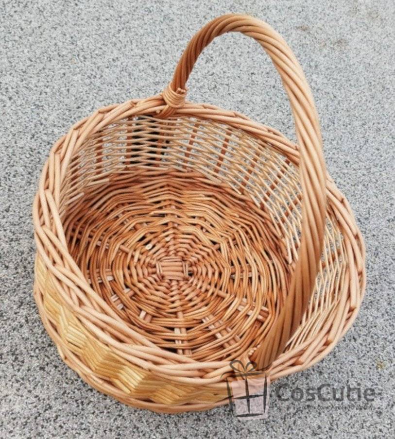 Cos rotund din rachita naturala, pentru cadouri si florarii, 31 cm