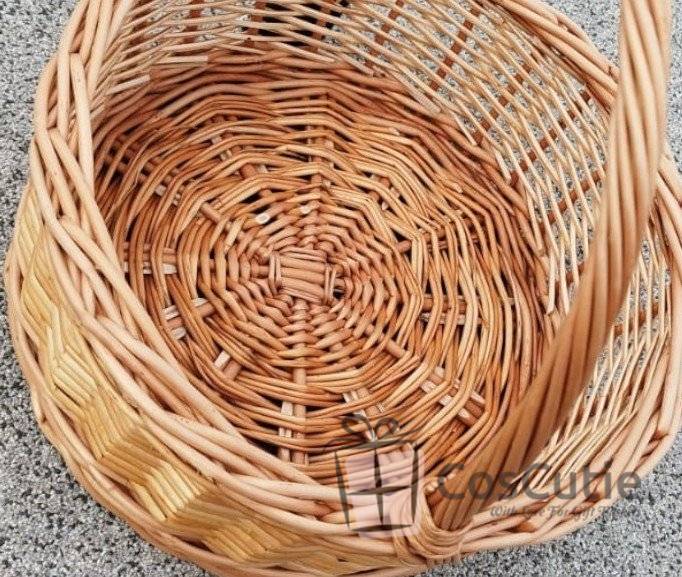 Cos rotund din rachita naturala, pentru cadouri si florarii, 31 cm