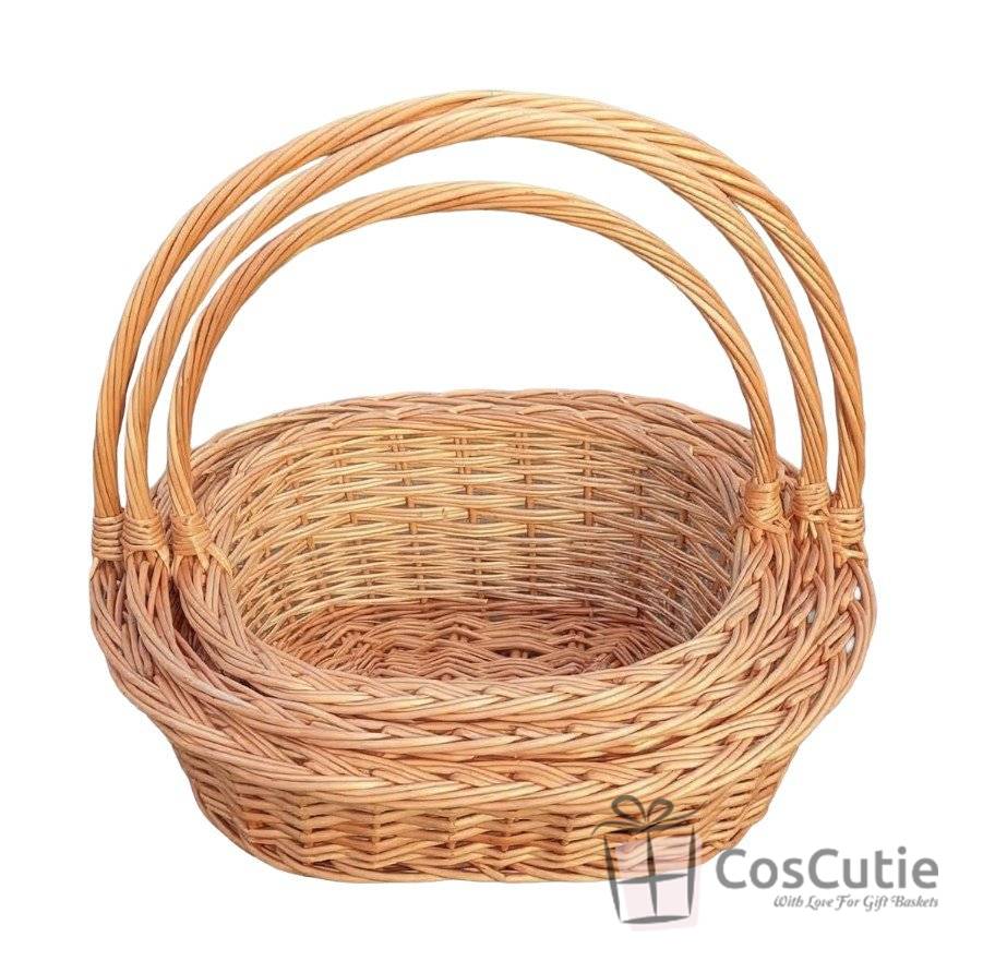 Cos cu toarta din rachita naturala, model oval asimetric, 35 cm