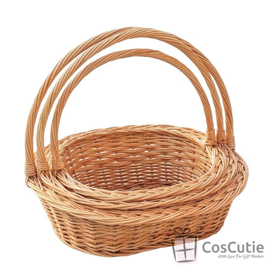 Cos cu toarta din rachita naturala, model oval asimetric, 35 cm