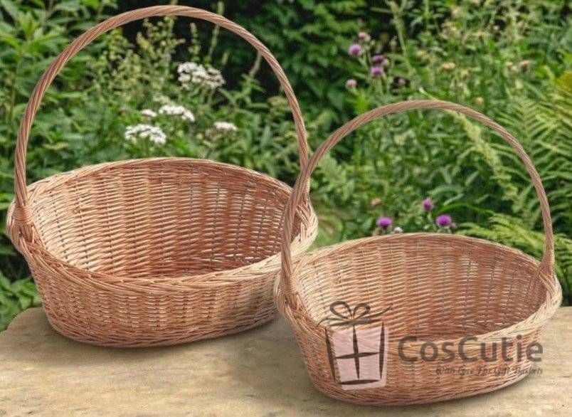 Cos cu toarta din rachita naturala, model oval asimetric, 40 cm