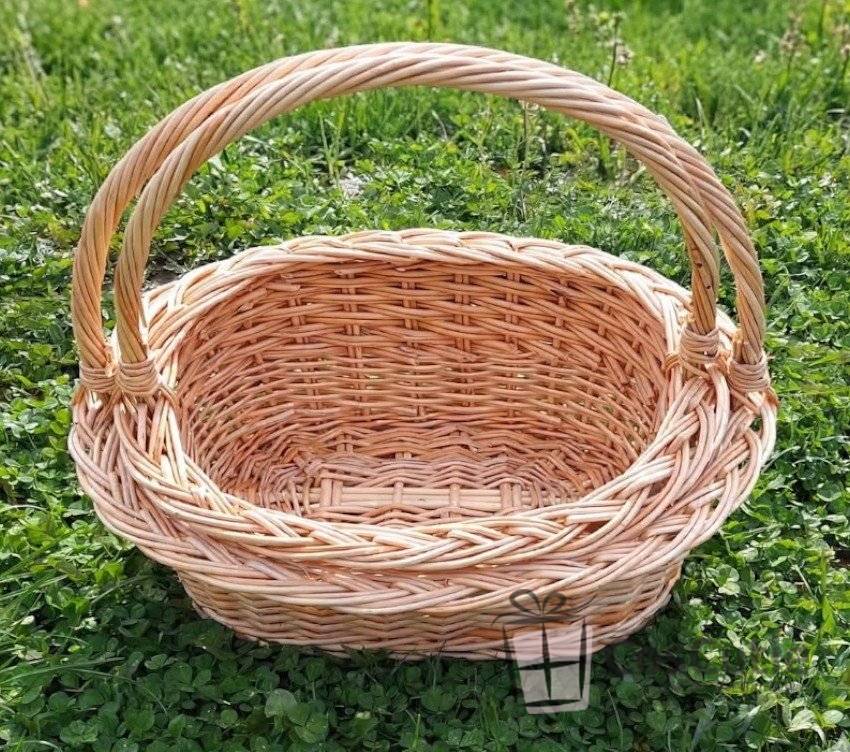 Cos cu toarta din rachita naturala, model oval asimetric, 40 cm