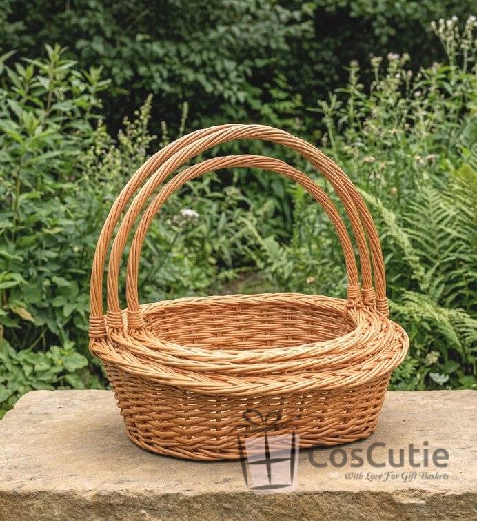 Cos cu toarta din rachita naturala, model oval asimetric, 45 cm XL
