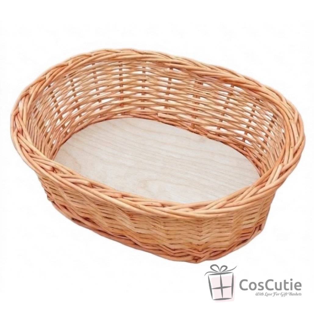 Cos din rachita naturala cu baza din placaj, model oval, 30x20x10 cm