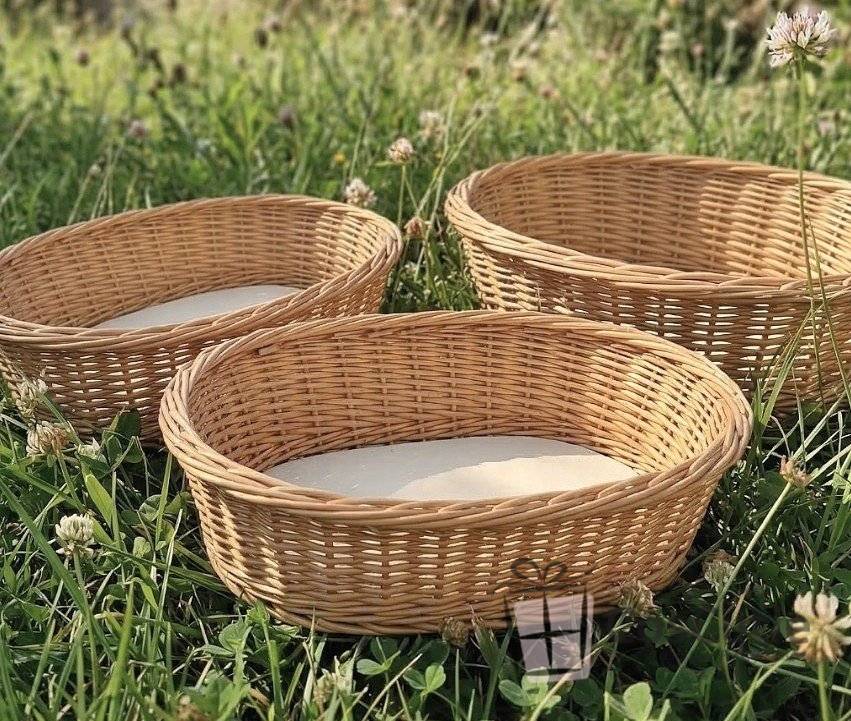 Cos din rachita naturala cu baza din placaj, model oval, 40 cm