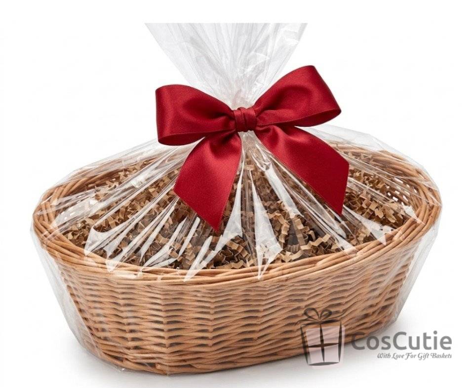 Cos din rachita naturala cu baza din placaj, model oval, 40 cm