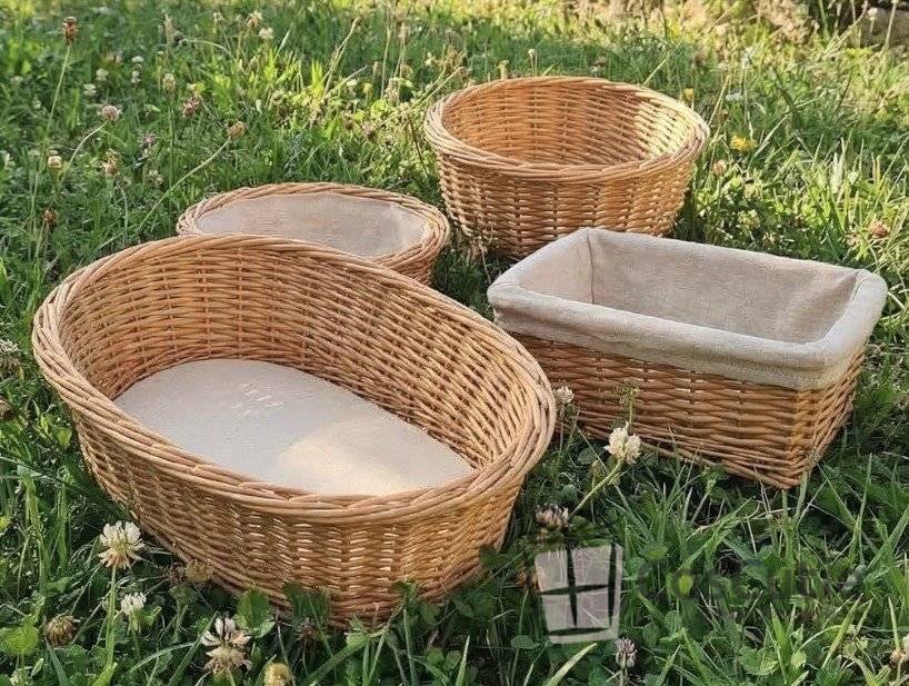 Cos din rachita naturala cu baza din placaj, model oval, 45 cm XL