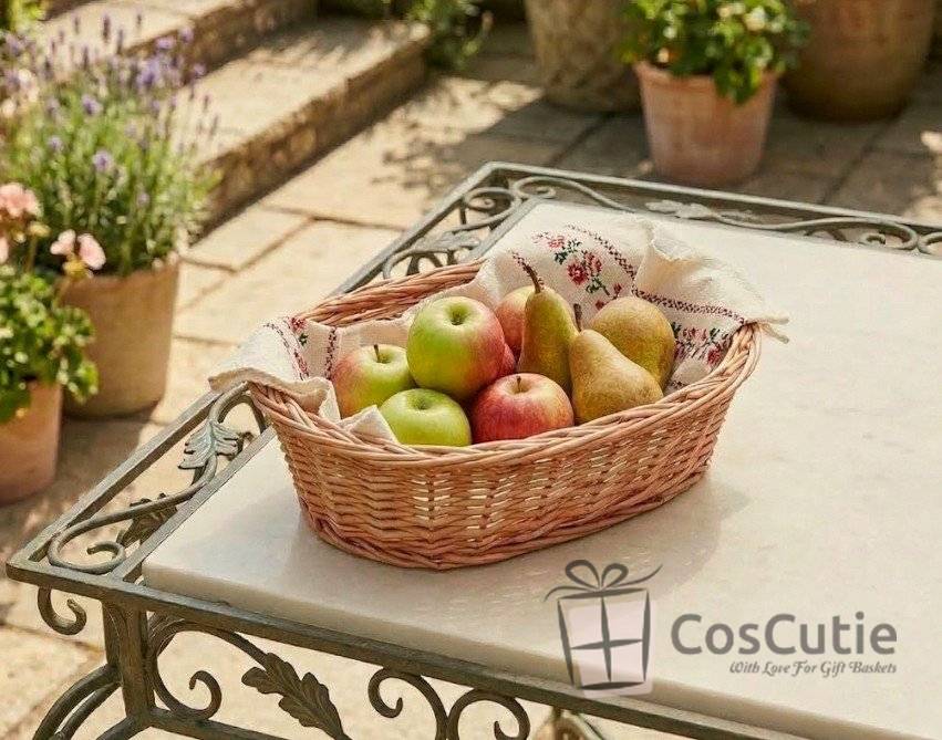 Cos din rachita naturala, model oval, 30 cm