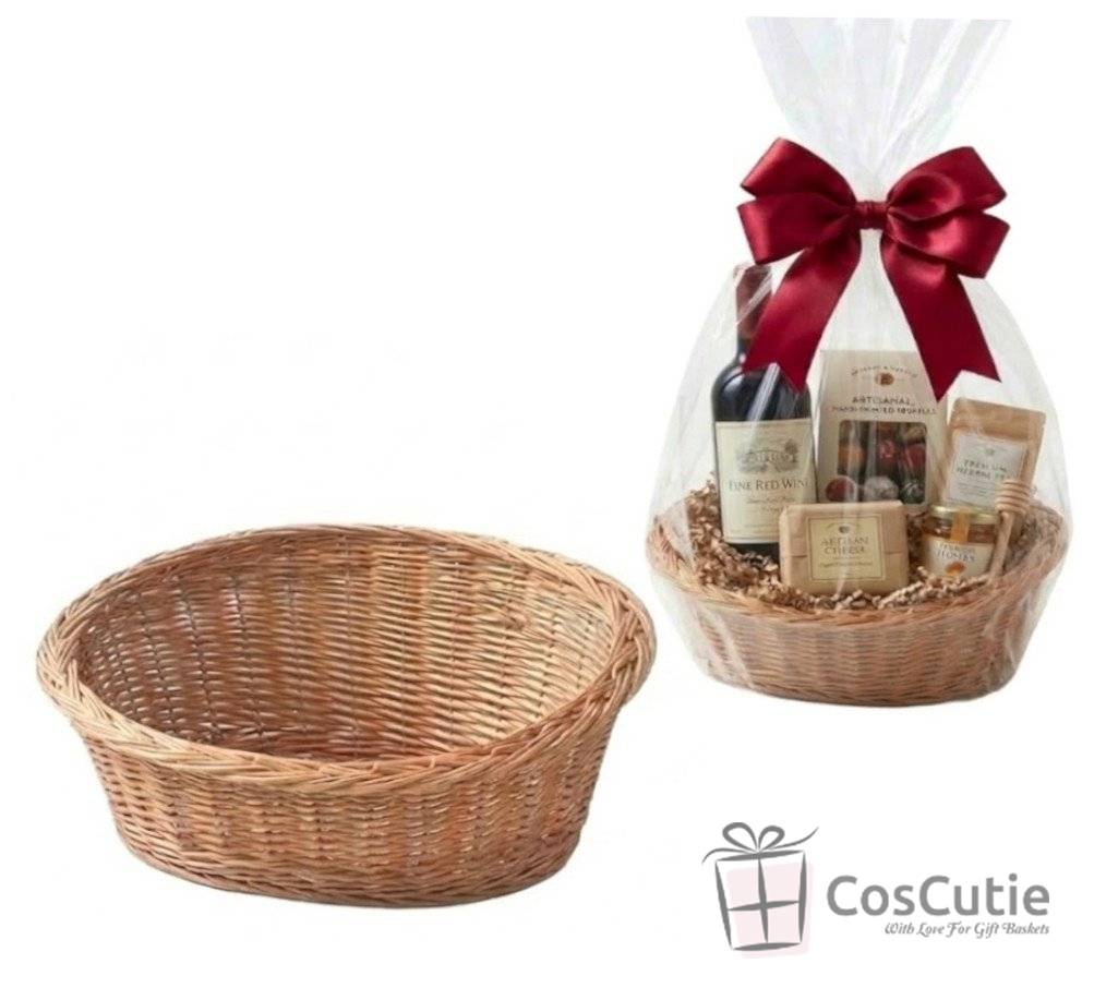 Cos din rachita naturala, model oval asimetric, 30 cm, Mic