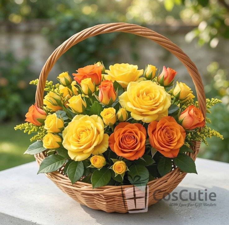 Cos din Rachita pentru Flori si Cadouri cu Maner - 30 cm