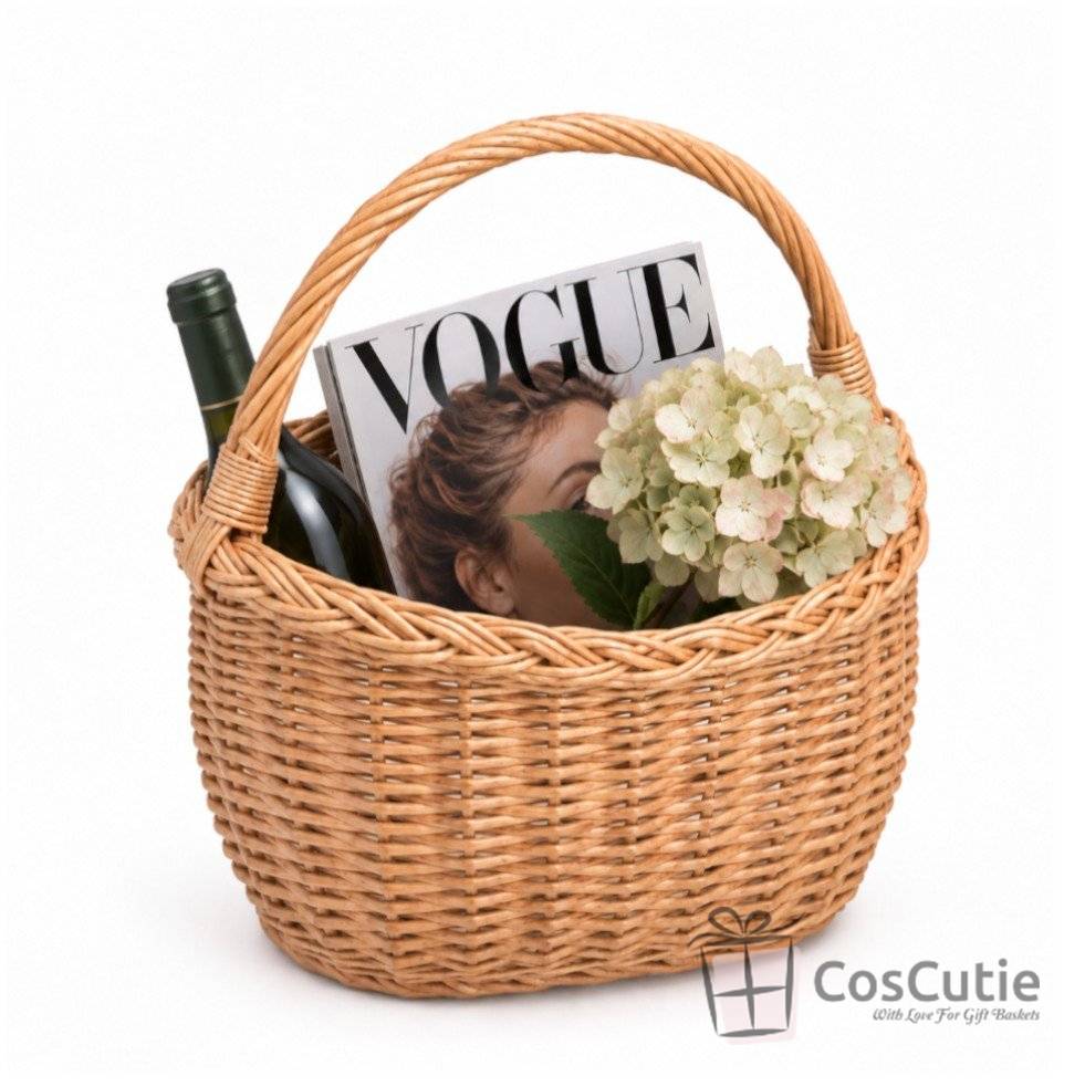 Cos din rachita pentru picnic, cumparaturi sau cadouri, 35 cm