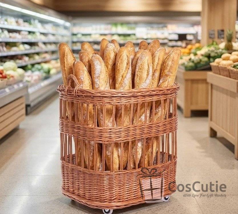 Cos din rachita pentru expunere si depozitare, cu roti, 70x56 cm