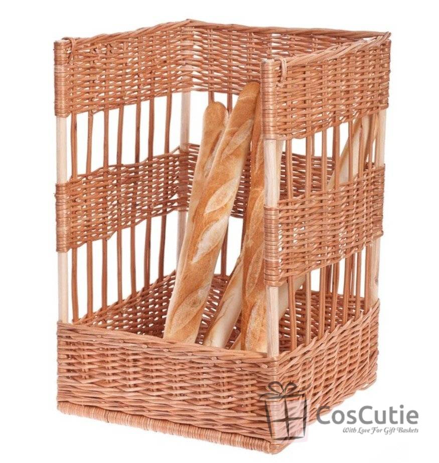 Cos display patrat din rachita cu baza placaj, 45x60 cm