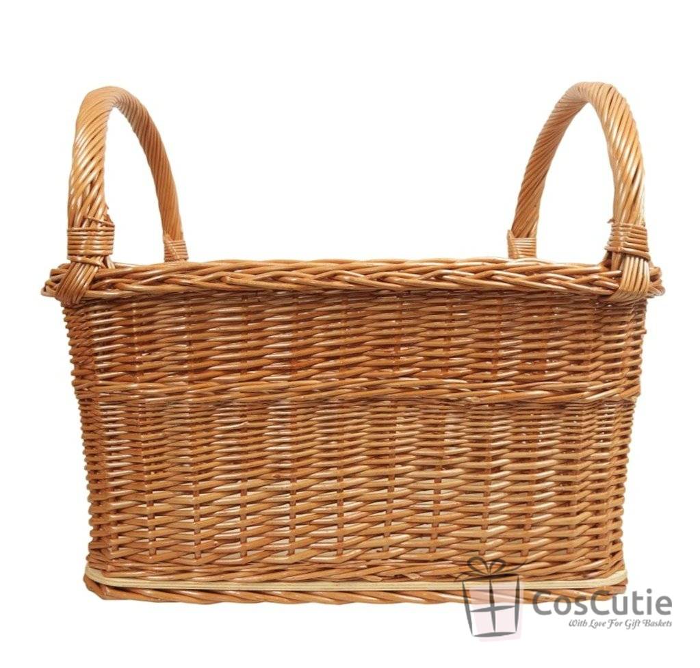 Cos dreptunghiular din rachita cu manere si baza din placaj, 55x40x30/50 cm
