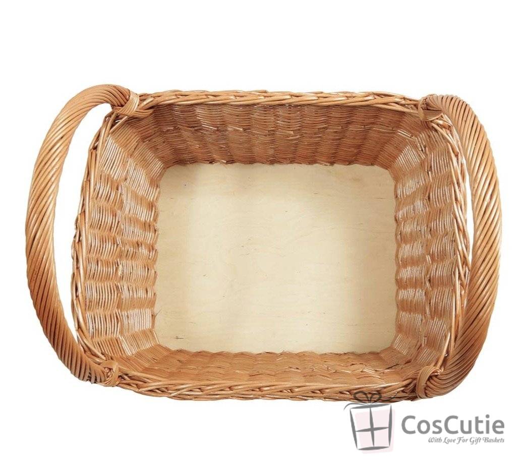 Cos dreptunghiular din rachita cu manere si baza din placaj, 55x40x30/50 cm