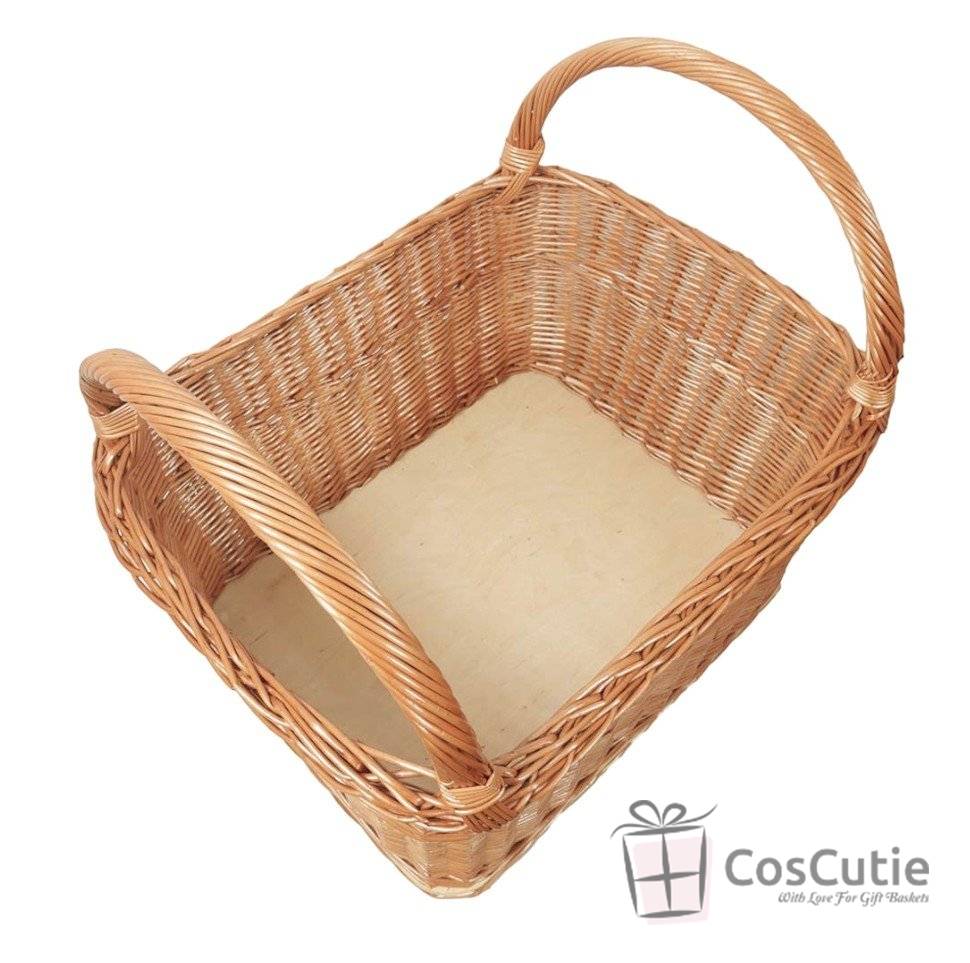 Cos dreptunghiular din rachita cu manere si baza din placaj, 55x40x30/50 cm