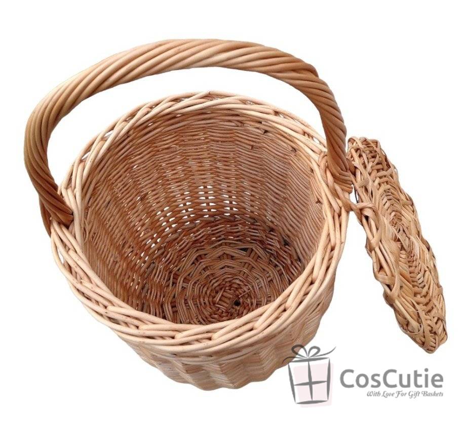 Cos impletit din rachita cu capac, tip poseta, 24x40 cm