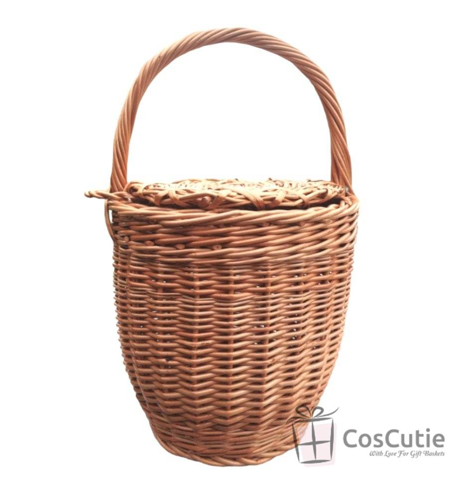 Cos impletit din rachita cu capac, tip poseta, 24x40 cm