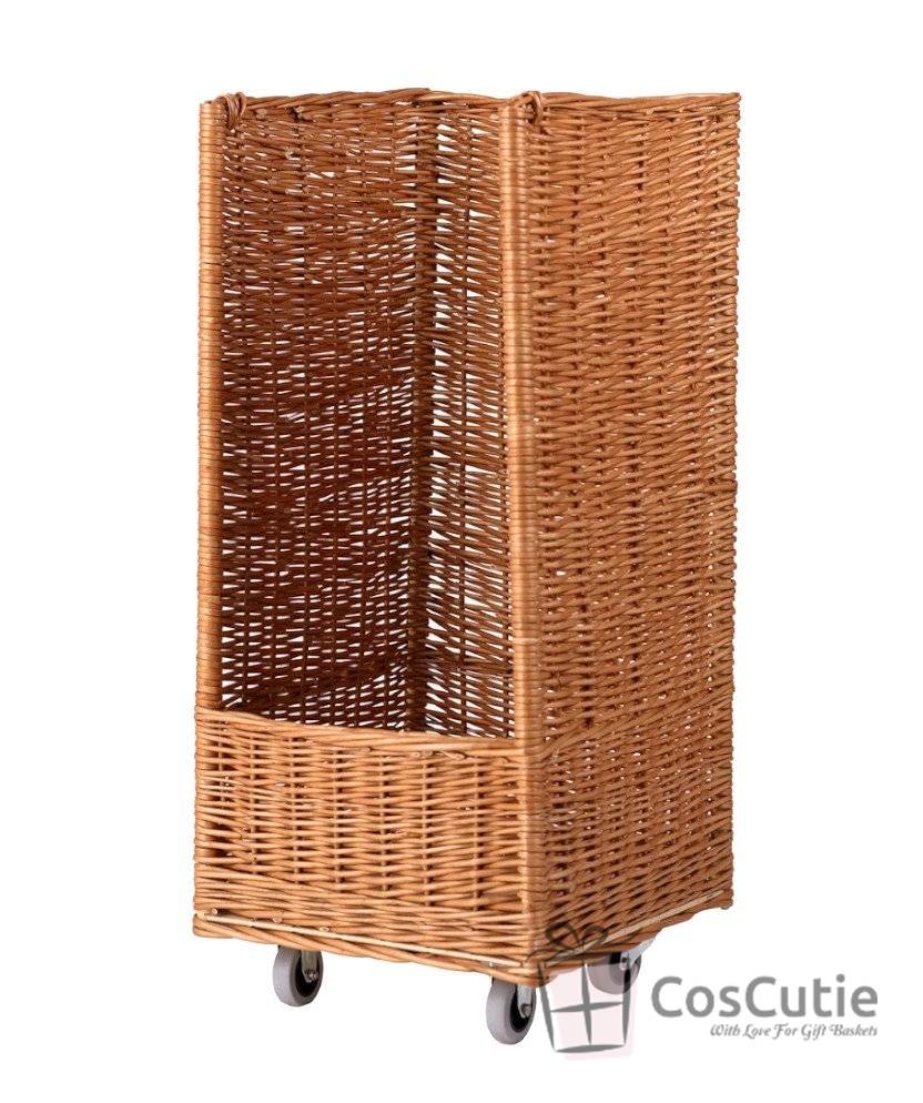 Cos inalt din rachita pentru baghete, cu roti, 38x84 cm
