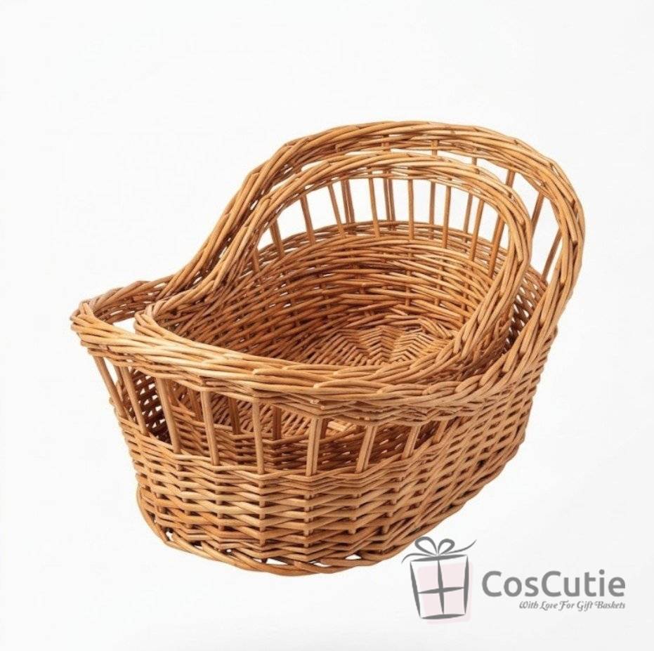 Cos mare cadou din rachita model barcuta 45 cm XL