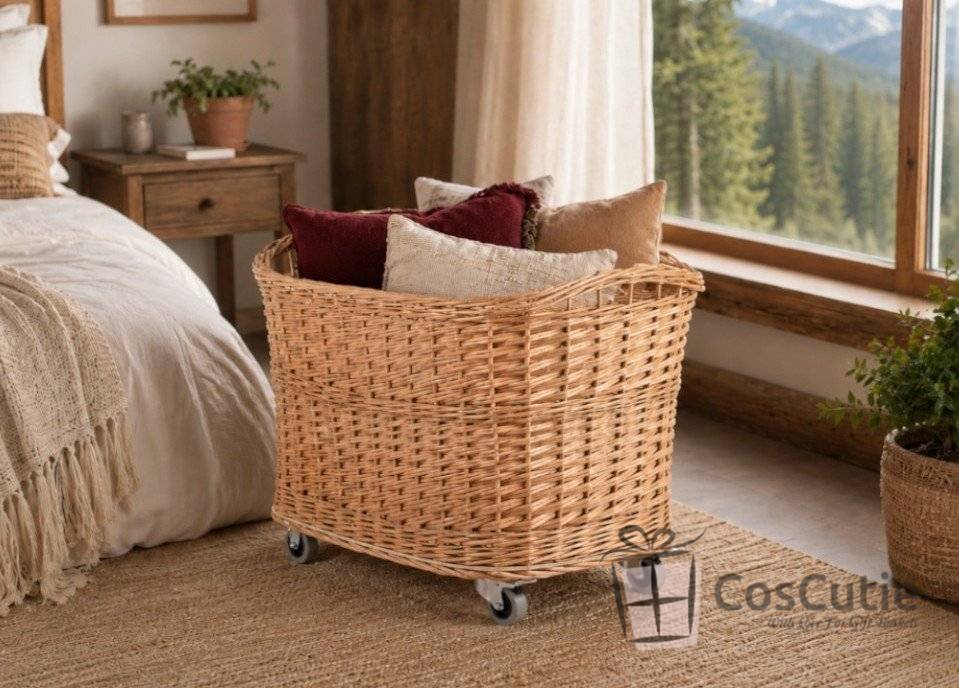 Cos mobil din rachita pentru magazine si casa, 65x47x50 cm