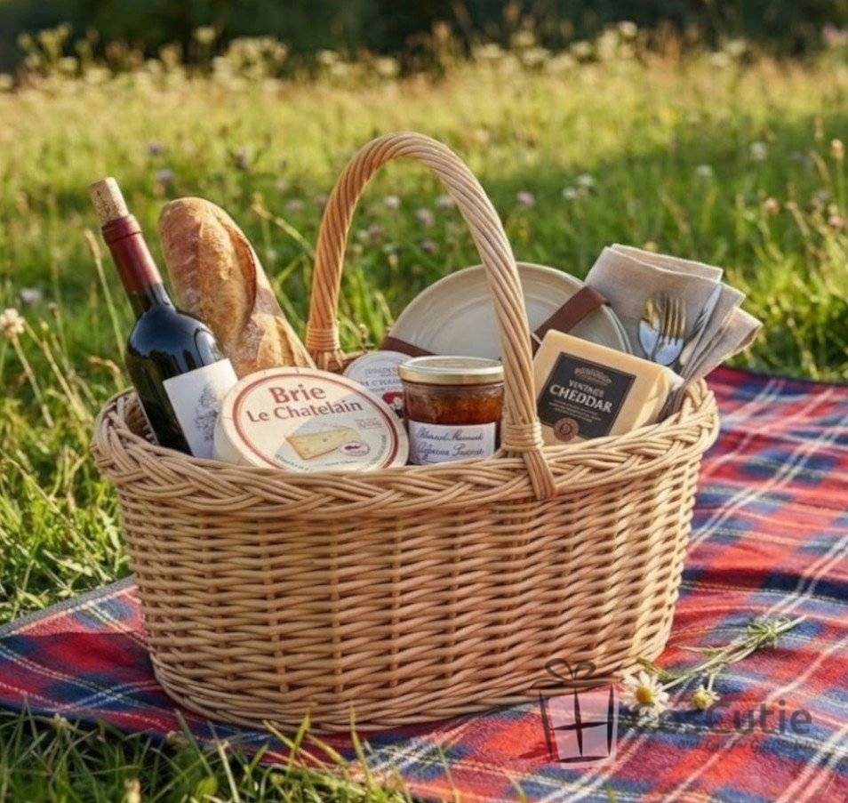 Cos Multifunctional din Rachita Naturala cu Toarta, Pentru Picnic, Cumparaturi sau Cadouri, XL 48x30x24/39cm
