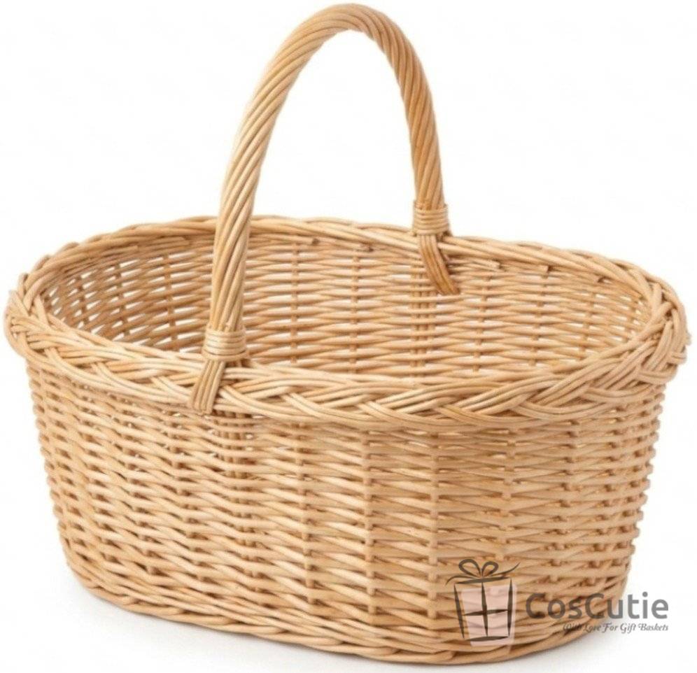 Cos Multifunctional din Rachita Naturala cu Toarta, Pentru Picnic, Cumparaturi sau Cadouri, XL 48x30x24/39cm