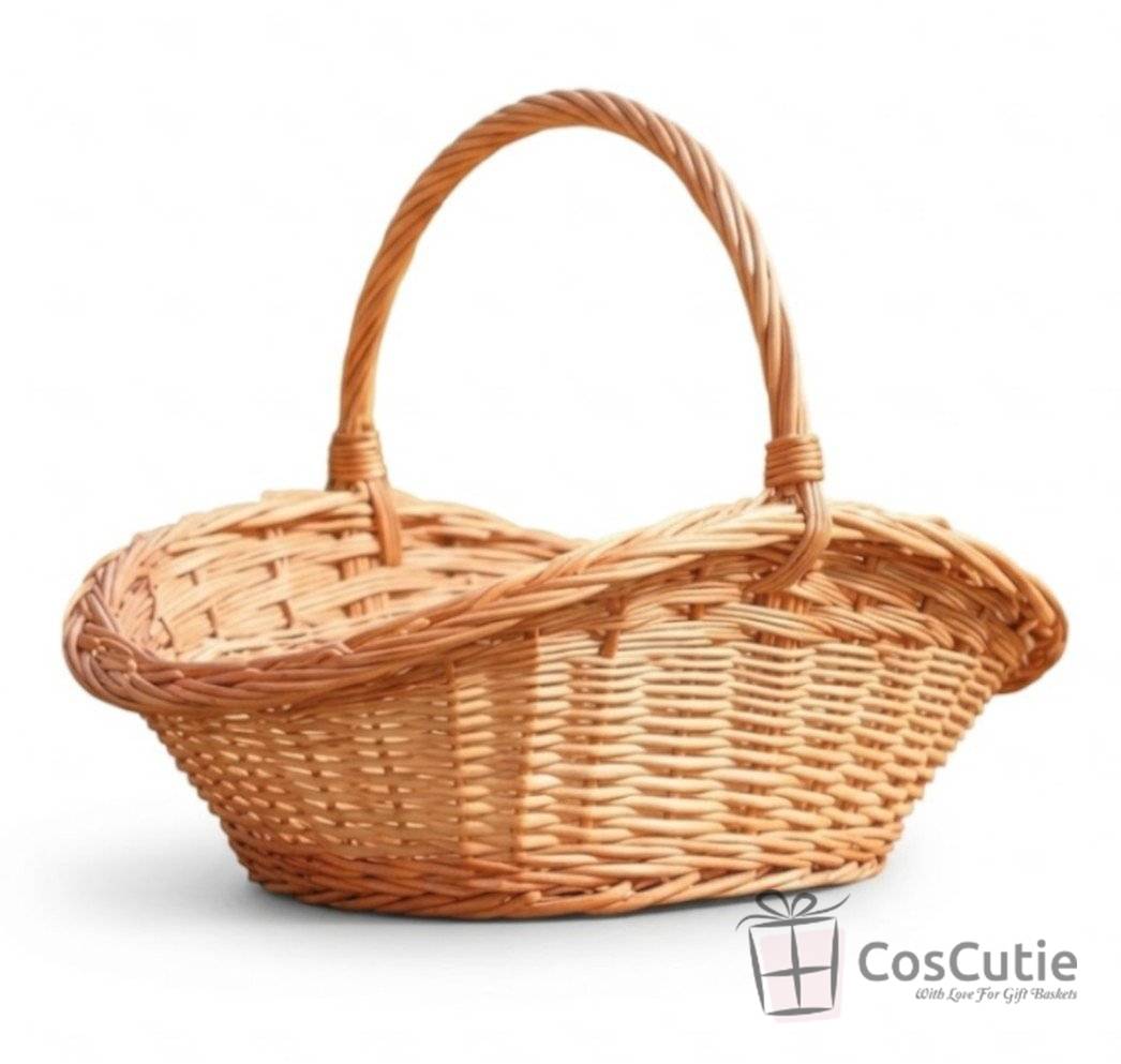 Cos oval asimetric din rachita naturala 40 cm, impletit manual