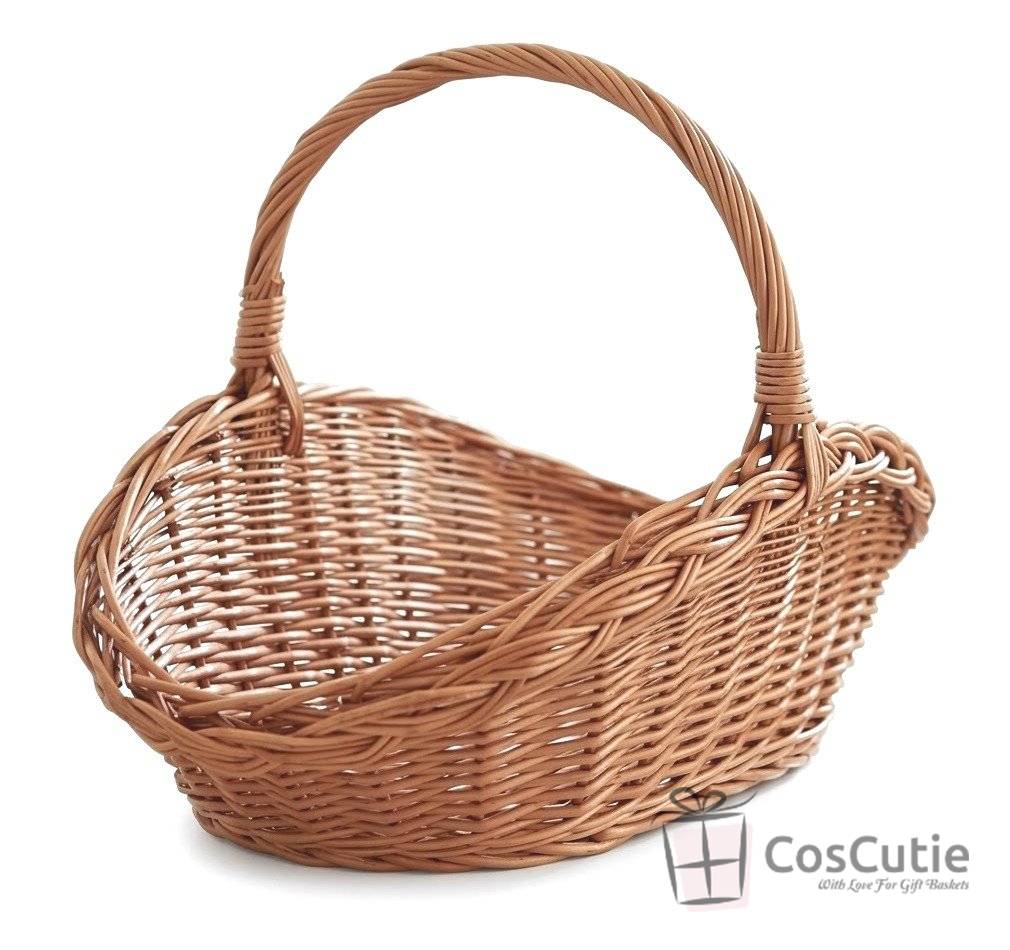 Cos oval asimetric din rachita naturala 45 cm, impletit manual